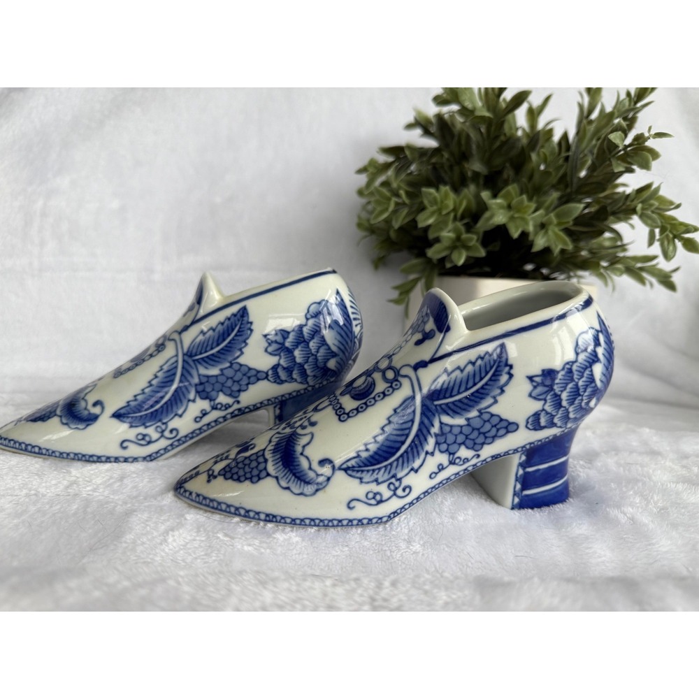 Blue and White Decorative Ceramic/Porcelian Shoes (2)
